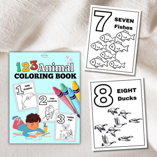Numbers Coloring Book - 123 Animal Coloring Book - Baby Shower Game
