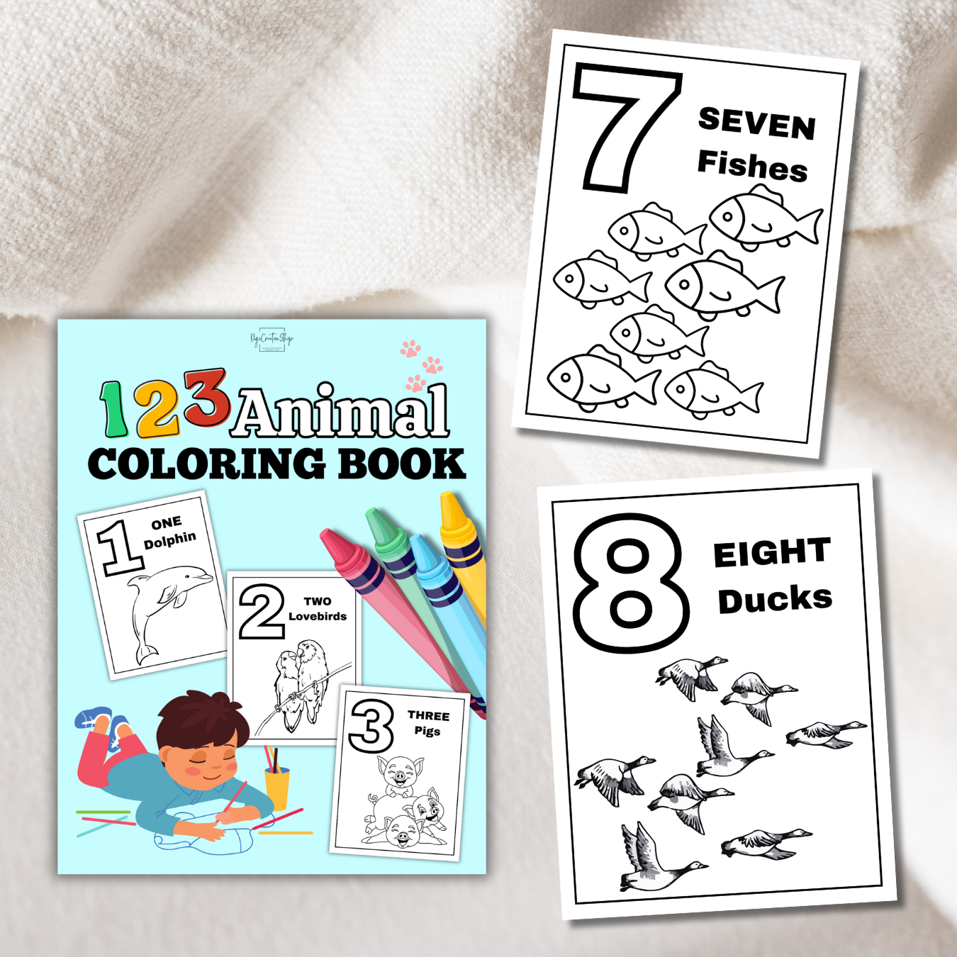 Numbers Coloring Book - 123 Animal Coloring Book - Baby Shower Game