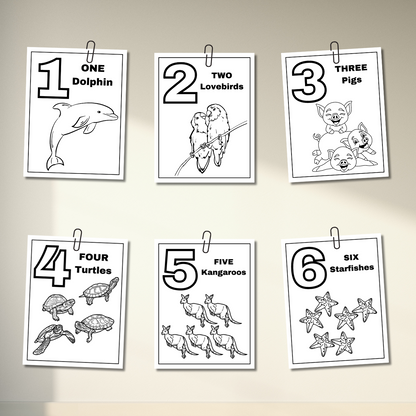 Numbers Coloring Book - 123 Animal Coloring Book - Baby Shower Game