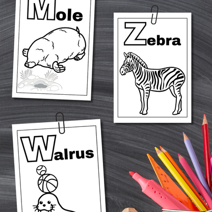 ABC Animal Coloring Book - Alphabet Coloring Page - Baby Shower Gift