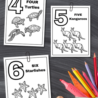 Numbers Coloring Book - 123 Animal Coloring Book - Baby Shower Game