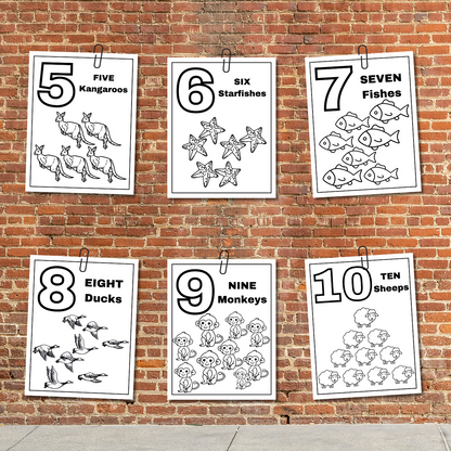 Numbers Coloring Book - 123 Animal Coloring Book - Baby Shower Game